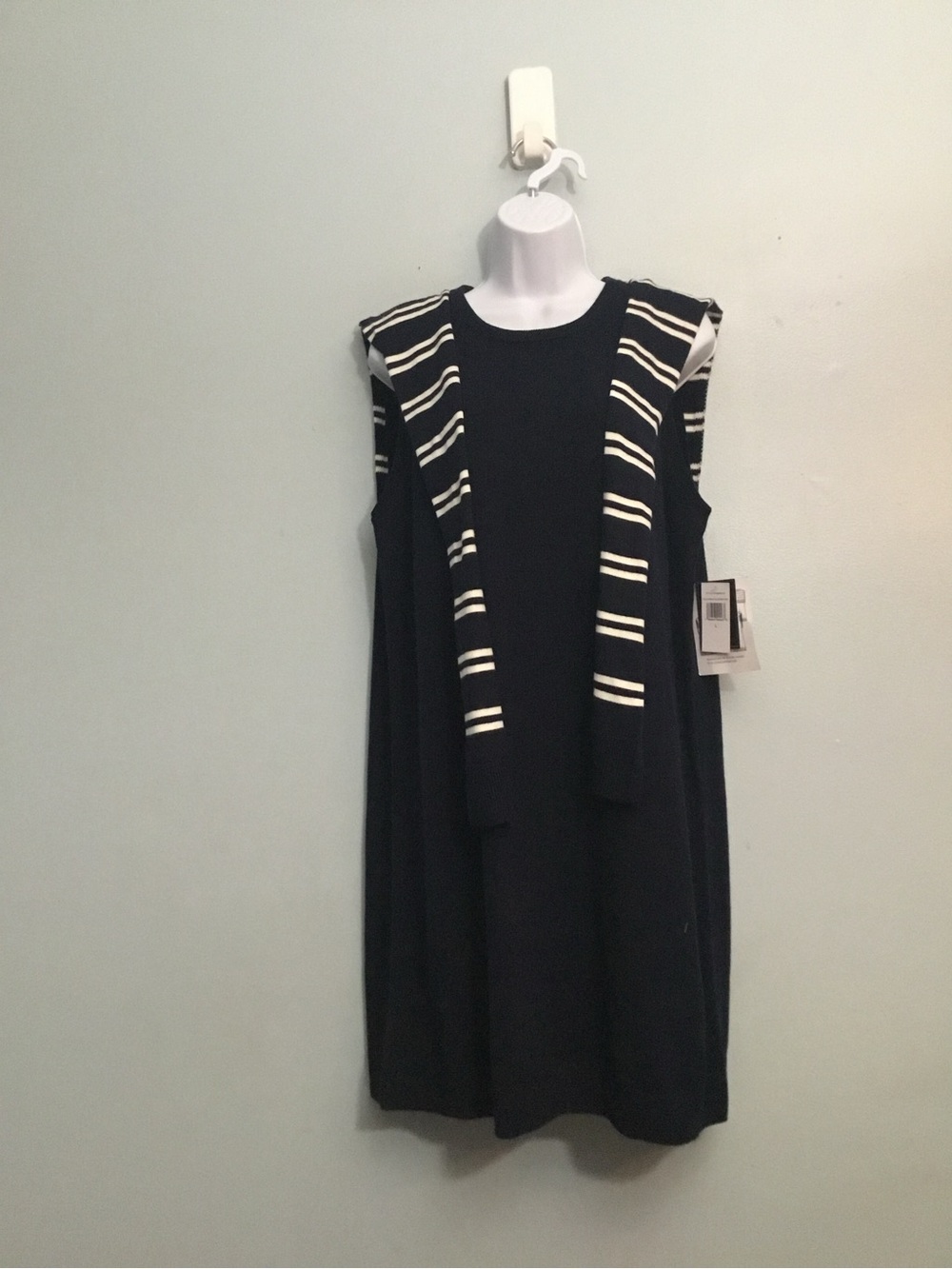 1State Sleeveless Black Dress with Striped Knit Detail size large